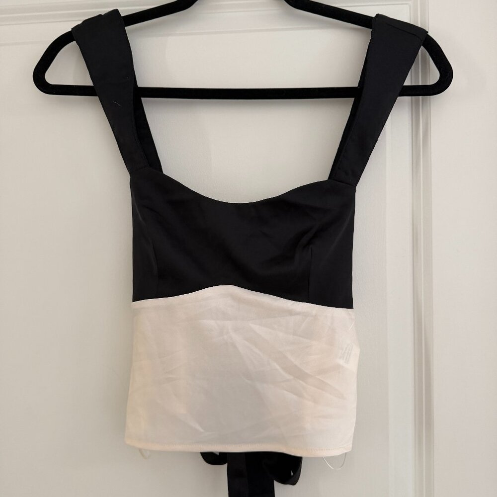 Color Blocked Tie Back Satin Top by Le Lis